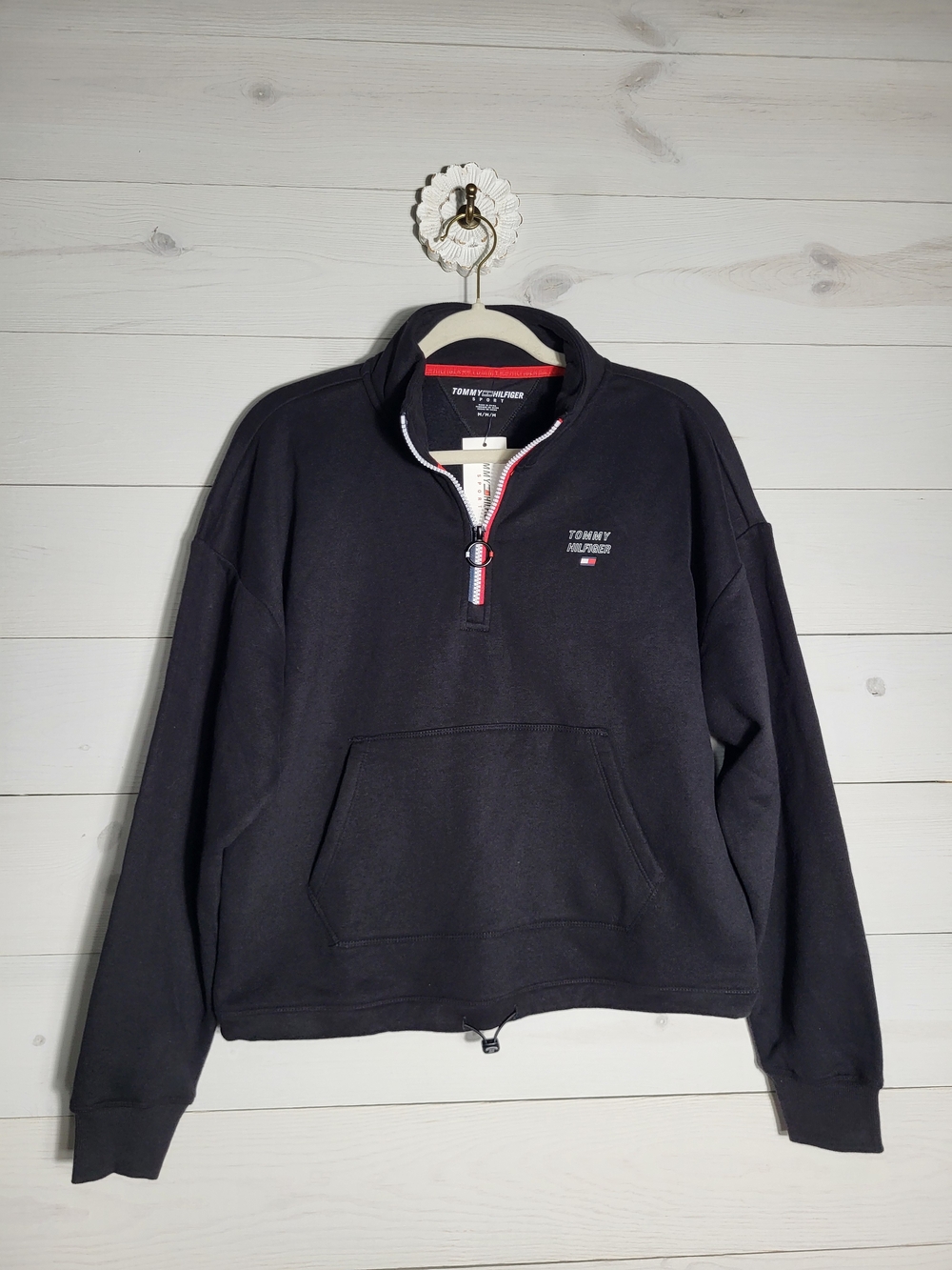 NWT Tommy Hilfiger Sport Women's Quarter-Zip Pullover Sweatshirt Cotton Preppy.